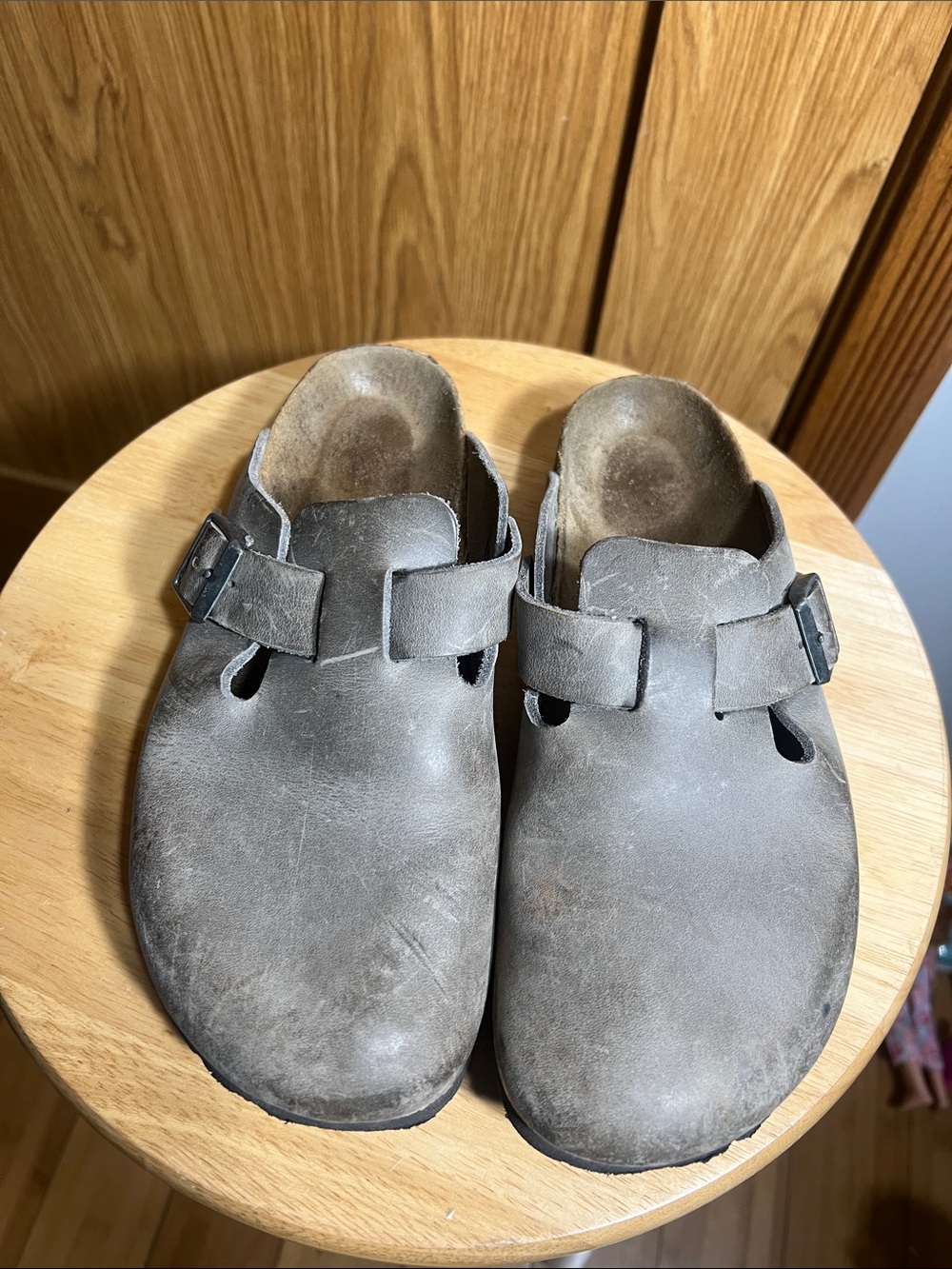 Birkenstock Taupe Suede Clog Mules with Buckle